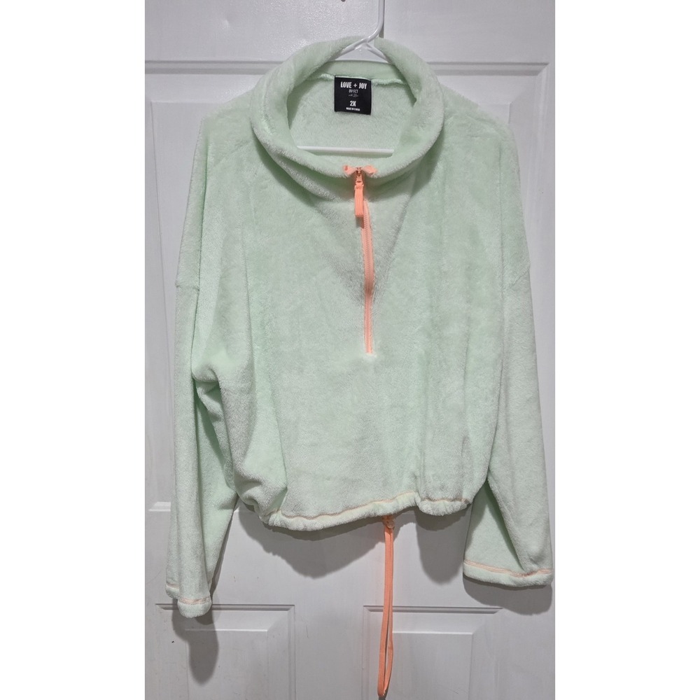 Love & Joy By FCT Fleece 1/2 Zip Pullover Light Mint Green Women Plus 2X